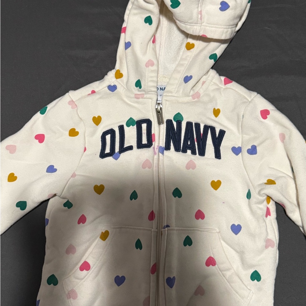 Old Navy Kids Multicolor Heart Hoodie - Cream